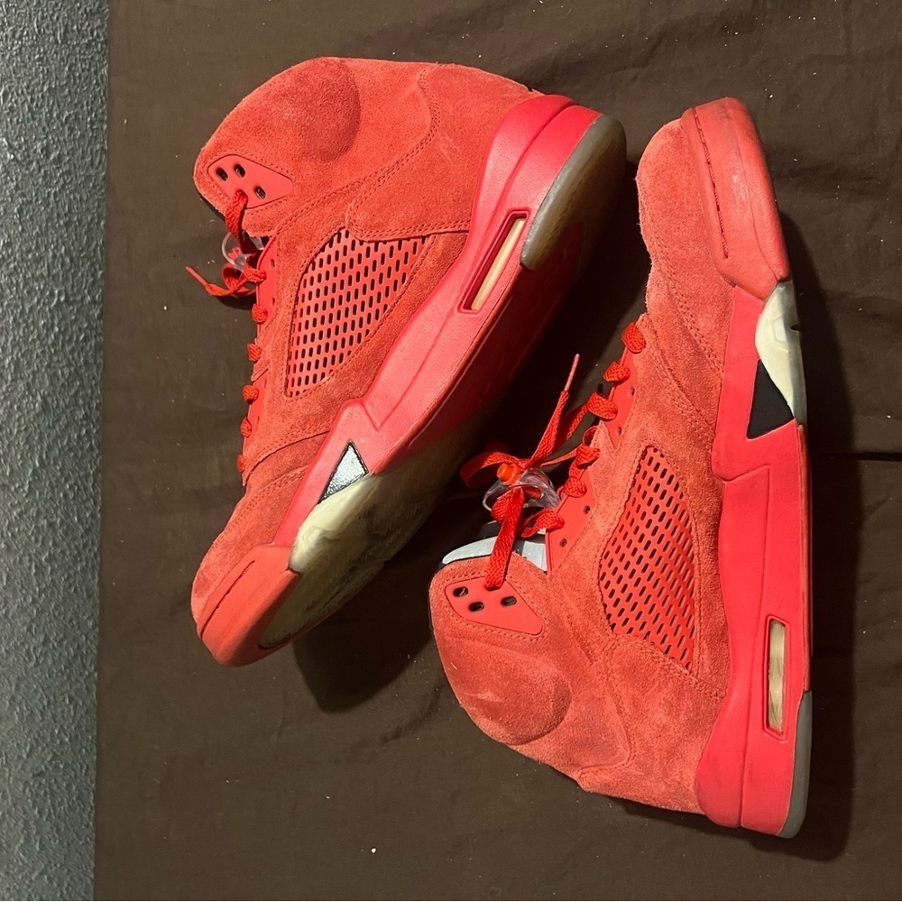 Red Suede High-Top Sneakers Retro 5 Red Suede Nike men size 13 - Picture 4 of 7